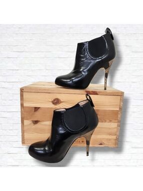 Giuseppe Zanotti Black Patent Leather Ornate Stiletto Heel Ankle Bootie Size 36